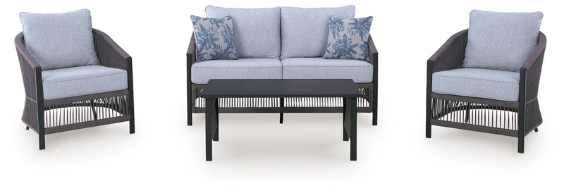 Bridges Beach - Loveseat, Lounge Chairs, Table Set (Set of 4) - Gray - JaxCo Furniture