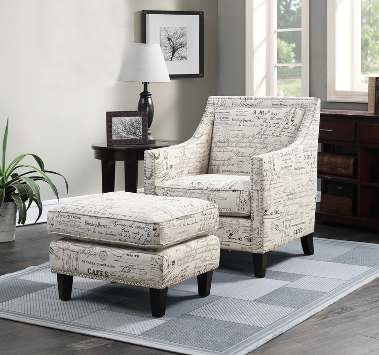 Erica - Chair & Ottoman - Beige / French Script - JaxCo Furniture