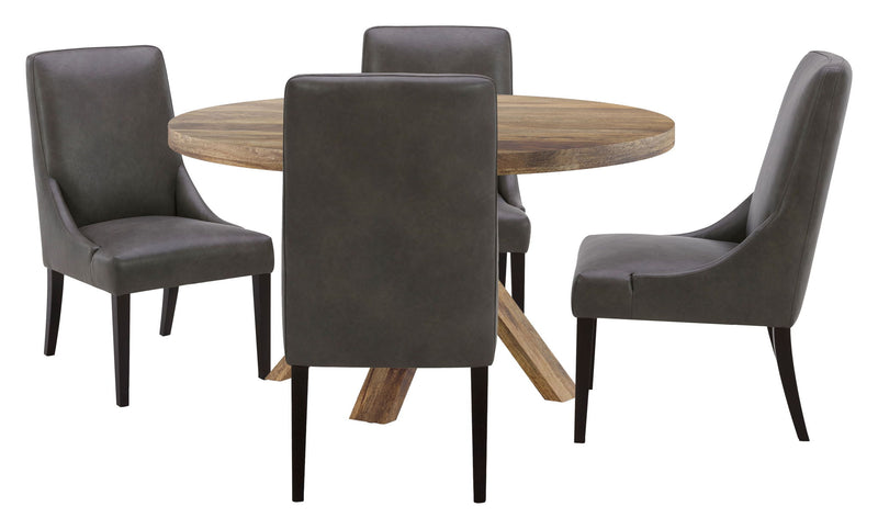 Crossings - Downtown Round Dining Table With 4 Upholstered Chairs - Amber & Dark Gray - JaxCo Furniture