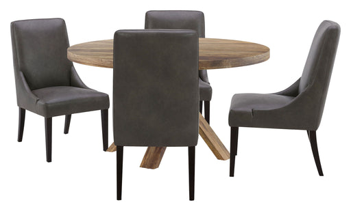 Crossings - Downtown Round Dining Table With 4 Upholstered Chairs - Amber & Dark Gray - JaxCo Furniture