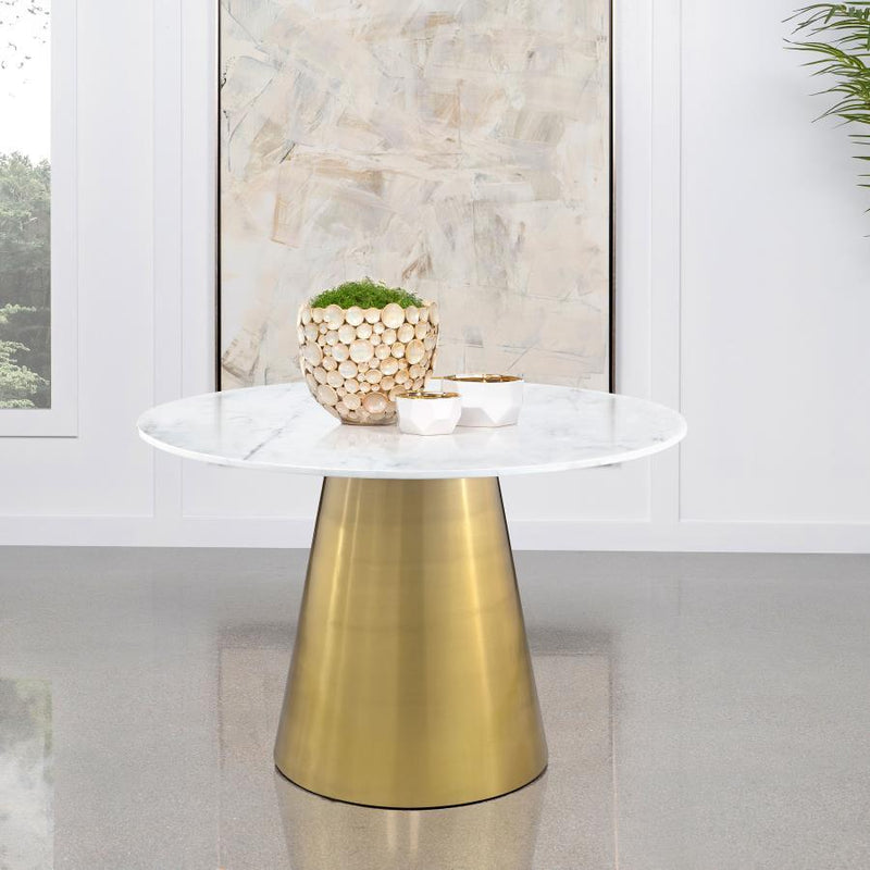 Ambrose - Round Marble Top Dining Table - Brushed Gold - JaxCo Furniture