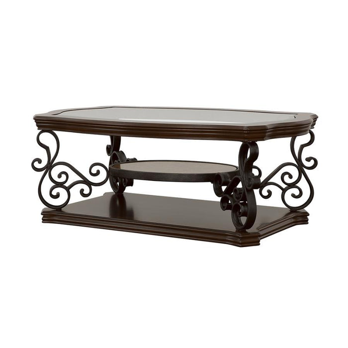 Laney - 1-Shelf Glass Top Rectangular Coffee Table - Deep Merlot - JaxCo Furniture