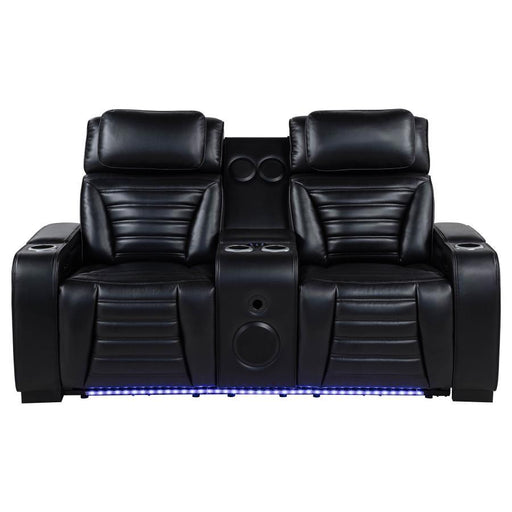 Zuma - Faux Leather Dual Power Reclining LED Loveseat - Black - JaxCo Furniture