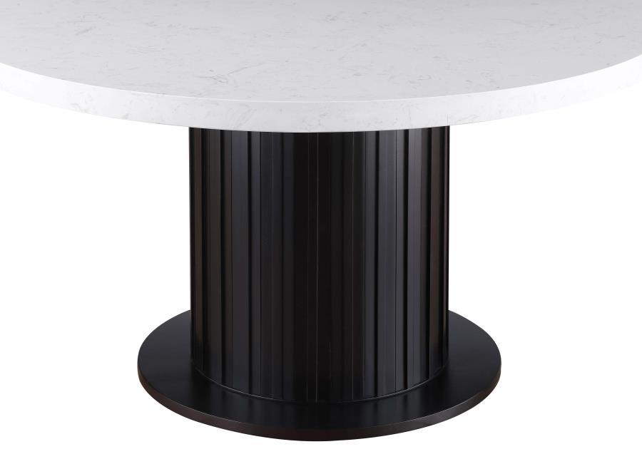 Sherry - Round Marble Top Dining Table - Rustic Espresso - JaxCo Furniture