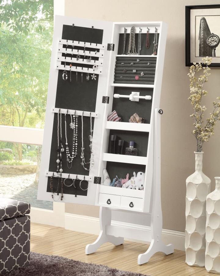 Batista - Cheval Mirror With Jewelry Storage - White - JaxCo Furniture
