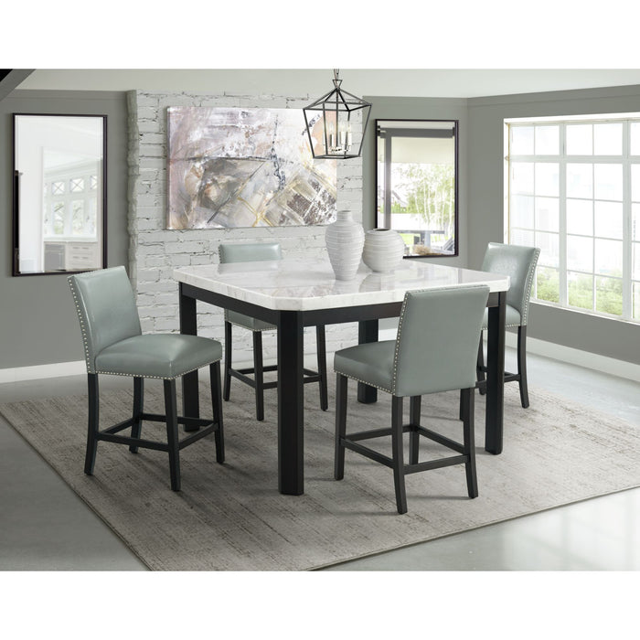 Francesca - 5 Piece Square Counter Dining Set Table & Four Chairs - White Marble - JaxCo Furniture