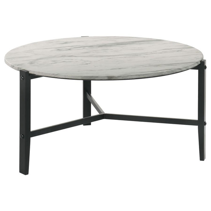 Tandi - Round Faux Marble Coffee Table - White And Black - JaxCo Furniture