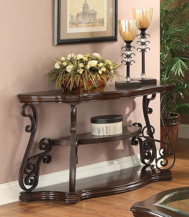 Laney - Scrollwork Entryway Sofa Console Table - Deep Merlot - JaxCo Furniture