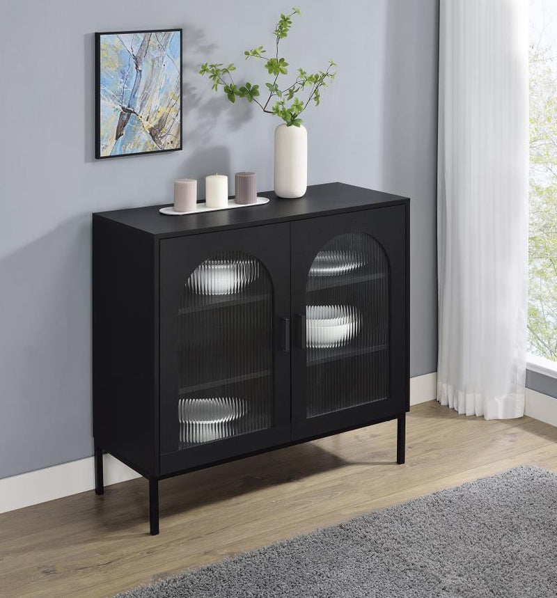 Jess - 2-Door Arched Fluted Glass Accent Cabinet - Black - JaxCo Furniture