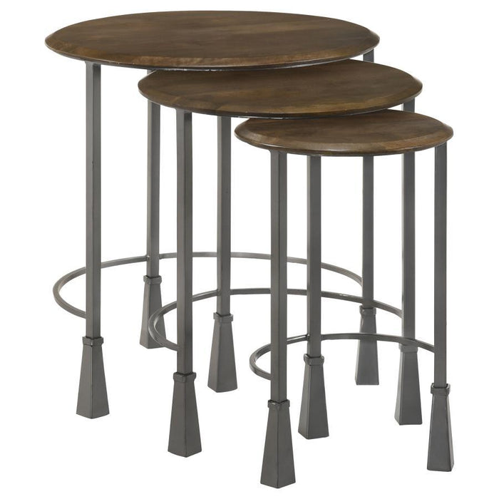 Deja - 3 Piece Round Nesting Table Set - Natural And Gunmetal - JaxCo Furniture