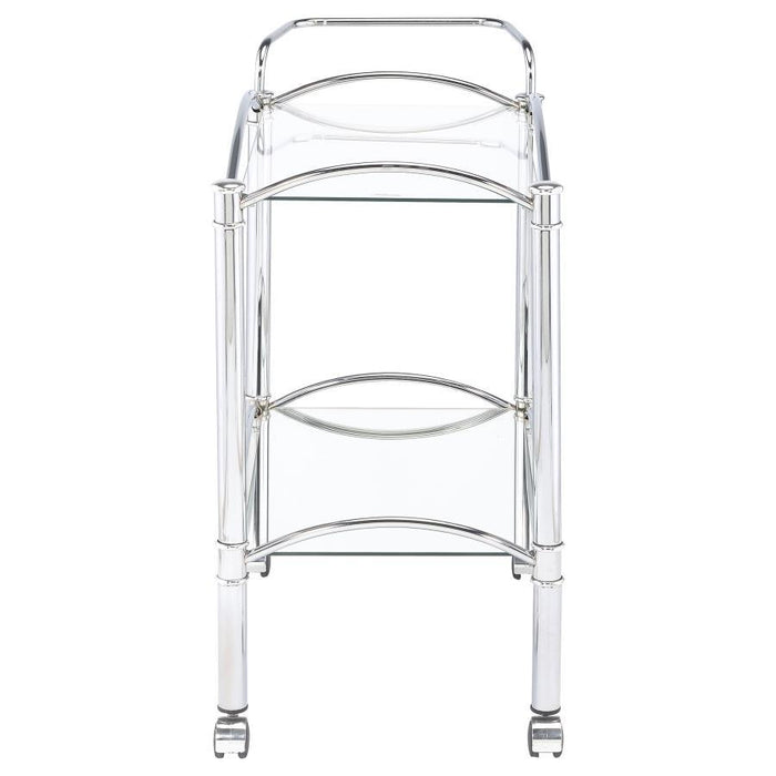 Shadix - 2-Tier Rectangular Glass Shelf Metal Bar Cart - Chrome - JaxCo Furniture