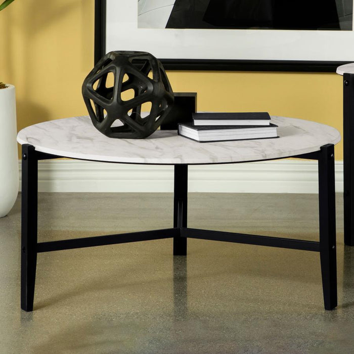 Tandi - Round Faux Marble Coffee Table - White And Black - JaxCo Furniture