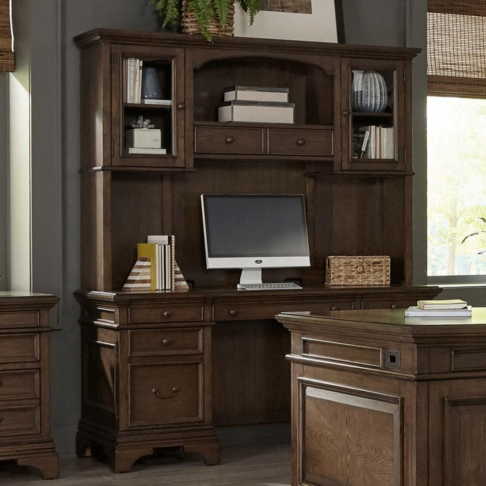 Hartshill - 5-Drawer Credenza With Hutch - Burnished Oak - JaxCo Furniture