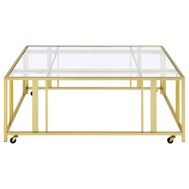 Adri - Square Glass Top Coffee Table With Casters - JaxCo Furniture