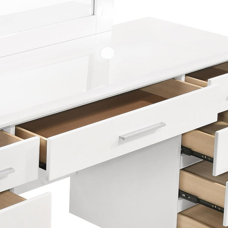 Felicity - 9-Drawer Vanity Table With Lighted Mirror - Glossy White - JaxCo Furniture