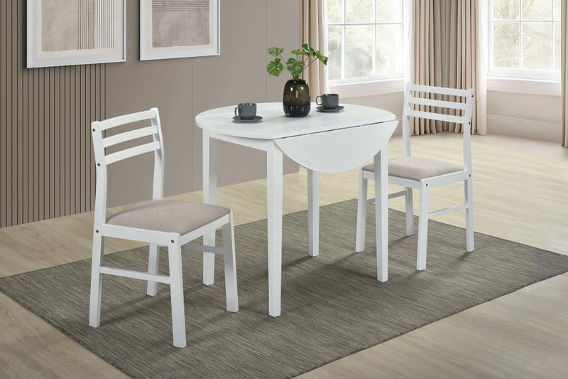 Bucknell - 3 Piece Round Drop Leaf Dining Table Set - White - JaxCo Furniture