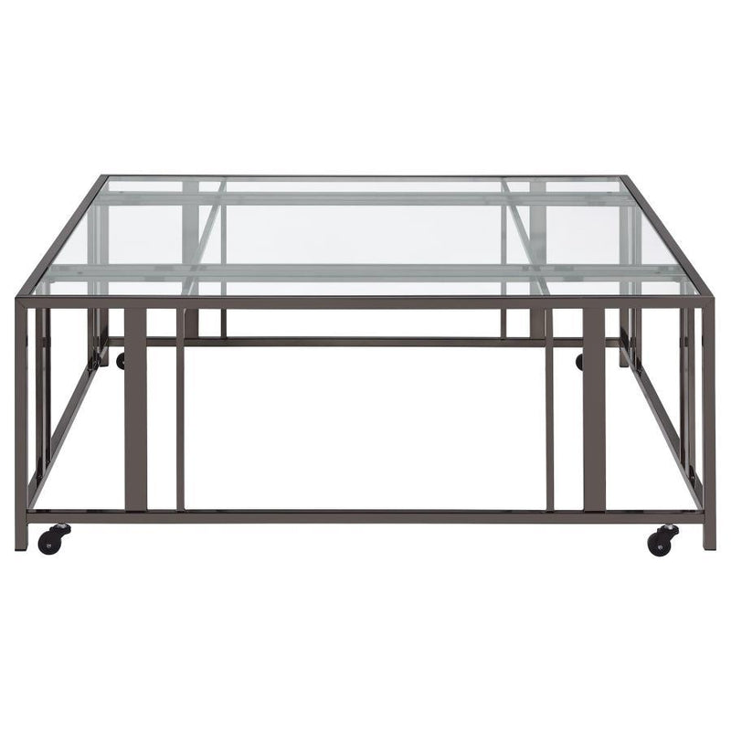 Adri - Square Glass Top Coffee Table With Casters - JaxCo Furniture