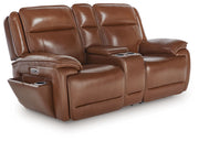 Healy Pier - Chocolate - Power Reclining Loveseat With Console / Adj Headrest - JaxCo Furniture