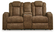 Wolfridge - Brindle - Power Reclining Loveseat With Console /Adj Hdrst - JaxCo Furniture