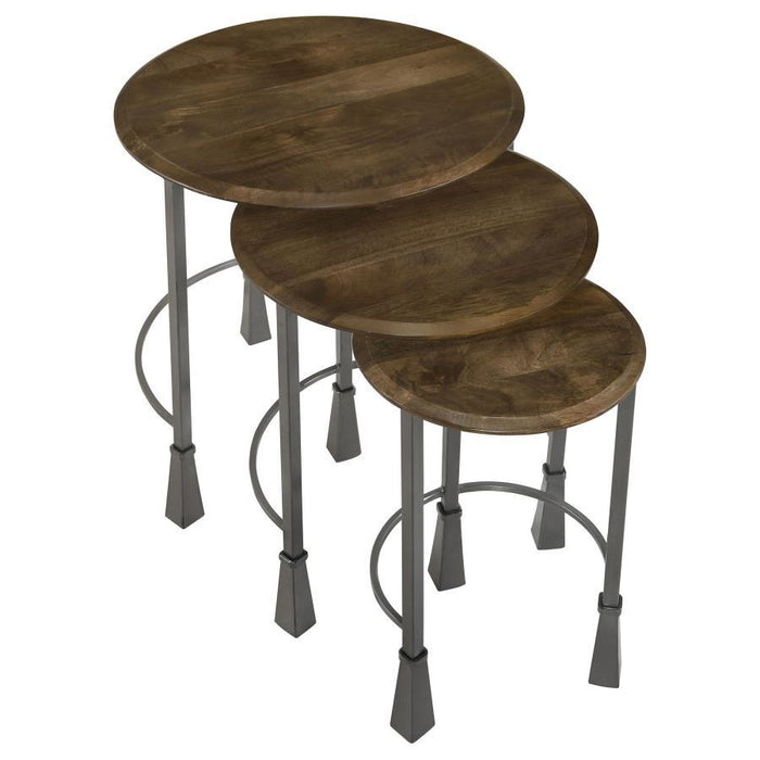 Deja - 3 Piece Round Nesting Table Set - Natural And Gunmetal - JaxCo Furniture