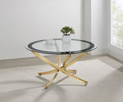 Brooke - Round Glass Top Coffee Table Metal Base - JaxCo Furniture