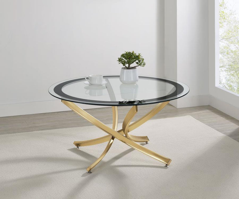 Brooke - Round Glass Top Coffee Table Metal Base - JaxCo Furniture