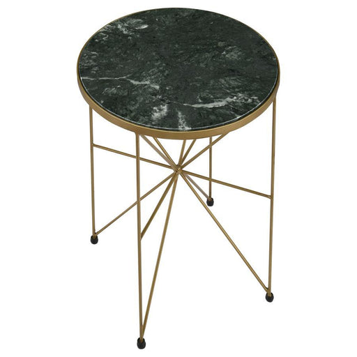 Eliska - Round Green Marble Top Accent Side Table - Antique Gold - JaxCo Furniture