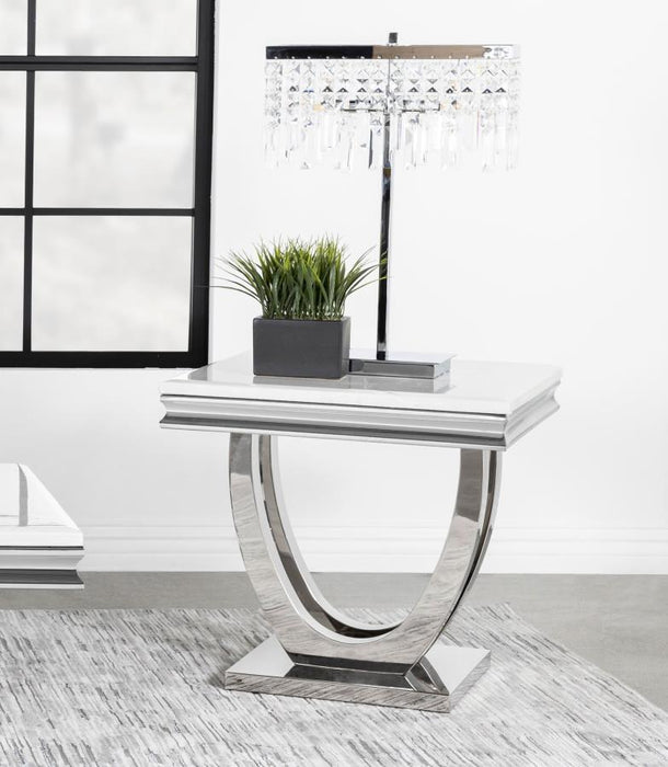 Kerwin - Square Stone Top End Table - White And Chrome - JaxCo Furniture