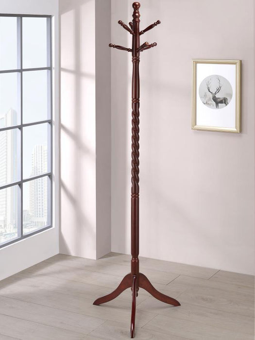 Riona - 6 Hook Freestanding Wood Coat Rack Hat Hanger - Merlot - JaxCo Furniture