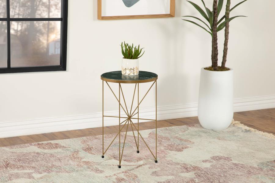 Eliska - Round Green Marble Top Accent Side Table - Antique Gold - JaxCo Furniture