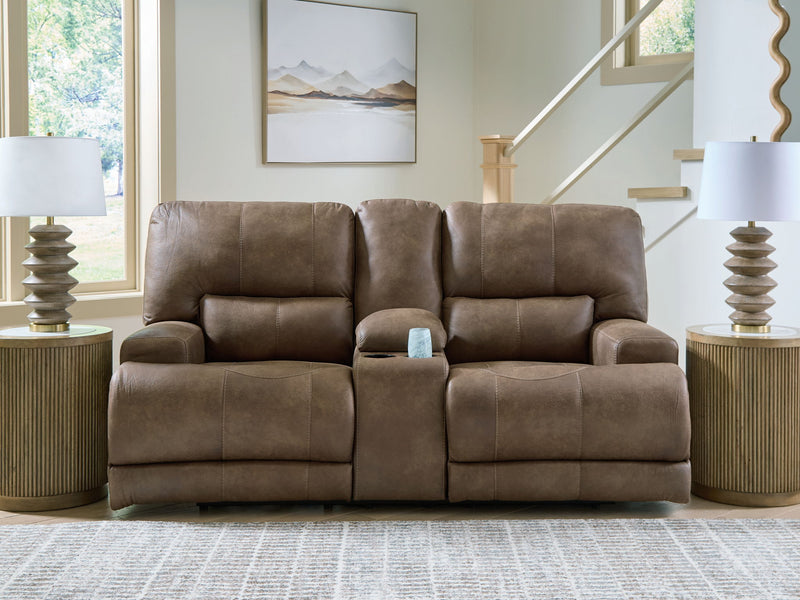 Beckley Place - Earth - Power Reclining Loveseat With Console / Adjustable Headrest - JaxCo Furniture