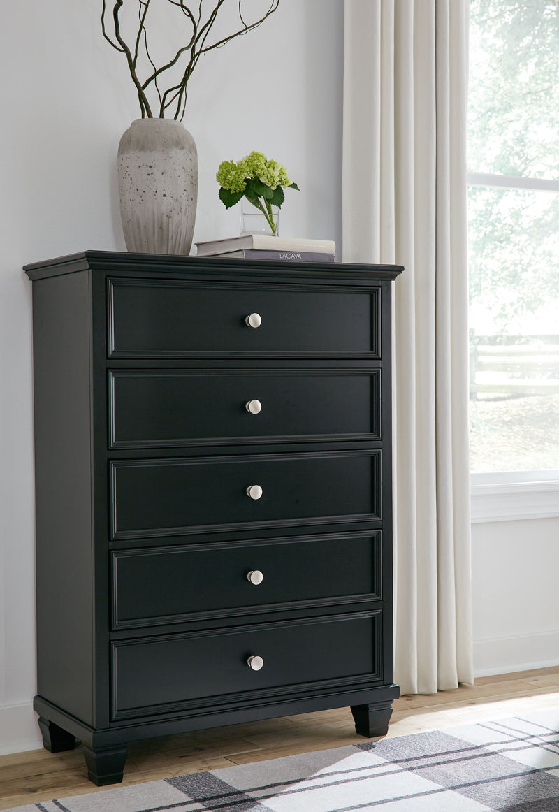 Lanolee - Black - Five Drawer Chest - JaxCo Furniture