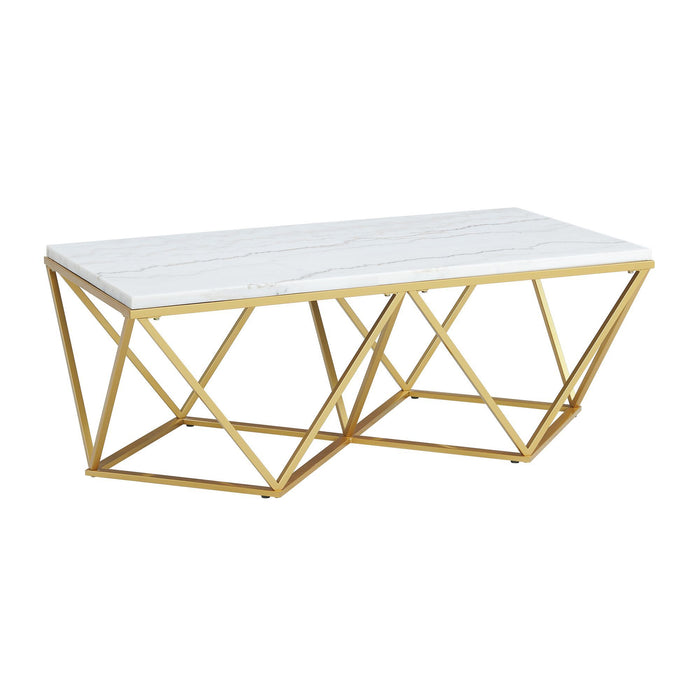 Riko - Rectangular Coffee Table With Metal Leg - Gold - JaxCo Furniture