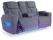 Studio Cave - Steel - Power Reclining Loveseat with Console - JaxCo Furniture