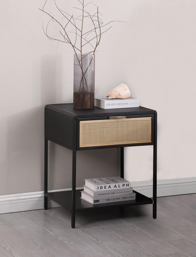 Amherst - 1-Drawer Radio Weave Rattan Metal Side Table - JaxCo Furniture
