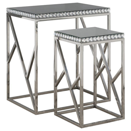 Betsy - 2-Piece Mirrored Stainless Steel Nesting Tables - Silver - JaxCo Furniture