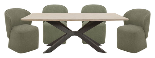 Crossings - Monaco Rectangular Dining Table With 4 Upholstered Chairs - Solid Mango / Green - JaxCo Furniture