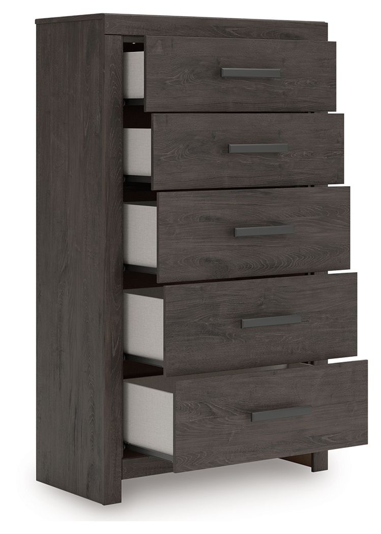 Prendonea - Charcoal - Five Drawer Chest - JaxCo Furniture