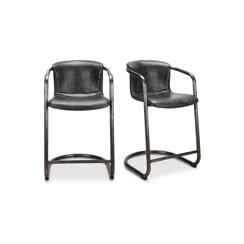 Freeman - Leather Counter Stool (Set of 2) - Onyx Black - JaxCo Furniture