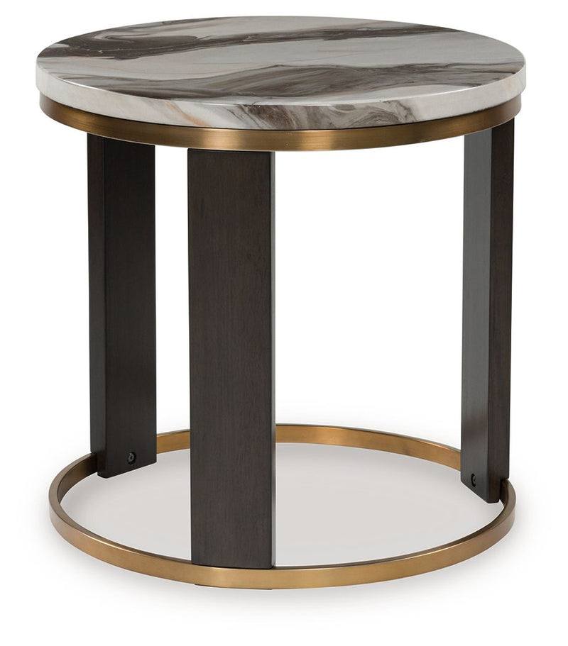 Jazmore - Brown / Brass Finish - Round End Table - JaxCo Furniture