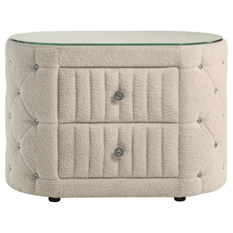 Sonya - 2-Drawer Upholstered Nightstand Bedside Table - Ivory - JaxCo Furniture