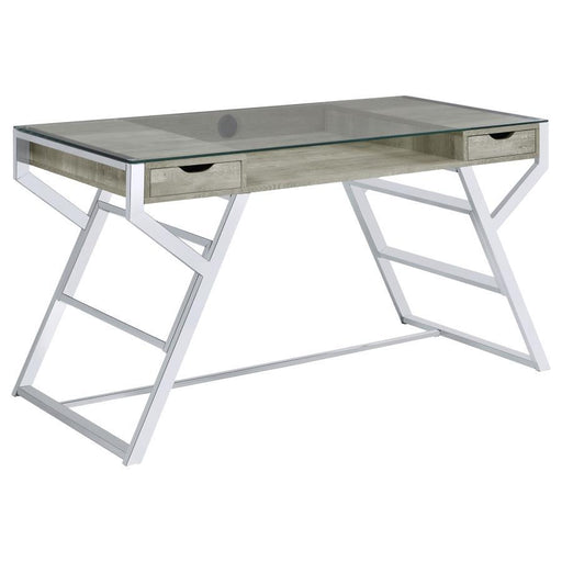 Emelle - Glass Top Writing Desk - Gray Driftwood - JaxCo Furniture