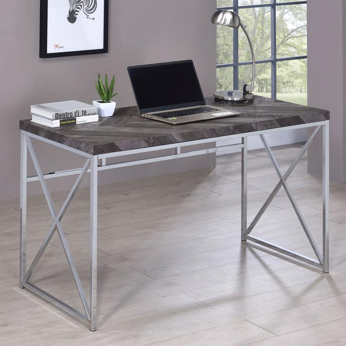 Grimma - Writing Office Desk - Rustic Gray And Chrome - JaxCo Furniture