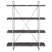 Grimma - 4-Shelf Bookshelf - Rustic Gray And Chrome - JaxCo Furniture