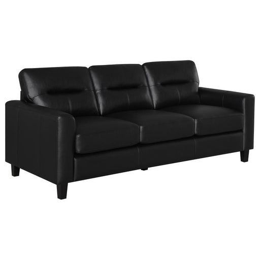 Scotland - Faux Leather Upholstered Track Arm Sofa - JaxCo Furniture