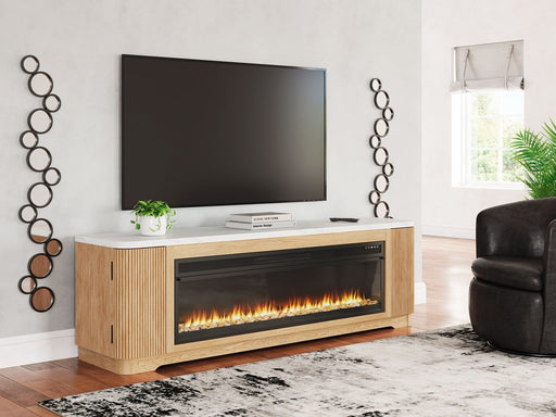 Camdill - Light Brown - 80" TV Stand With Electric Fireplace - JaxCo Furniture