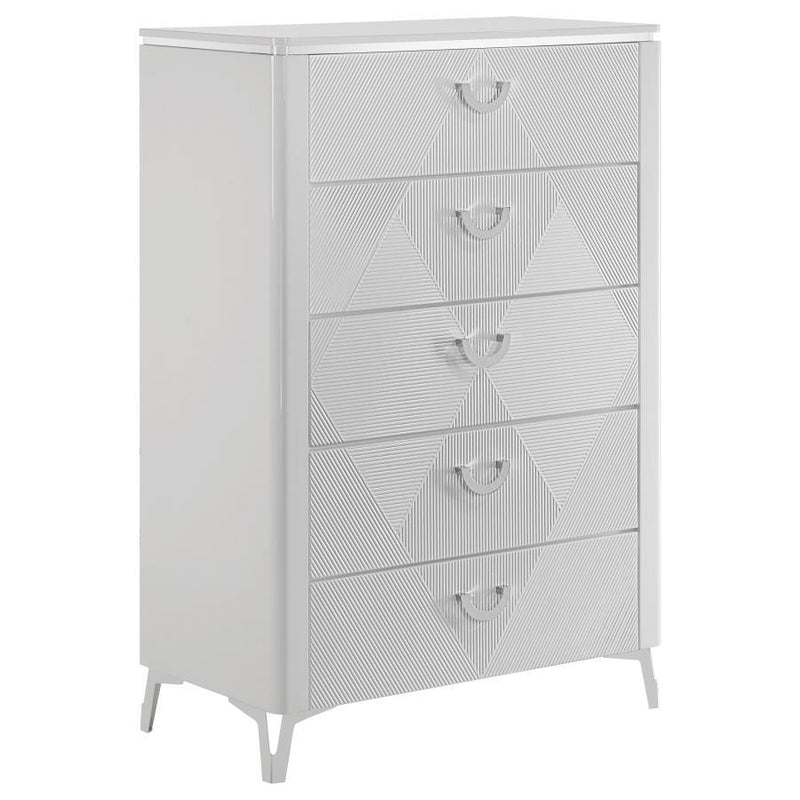 Cassia - 5-Drawer Bedroom Chest Of Drawers - White High Gloss - JaxCo Furniture