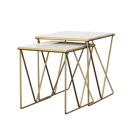 Bette - 2 Piece Marble Top Nesting Table Set - White And Gold - JaxCo Furniture