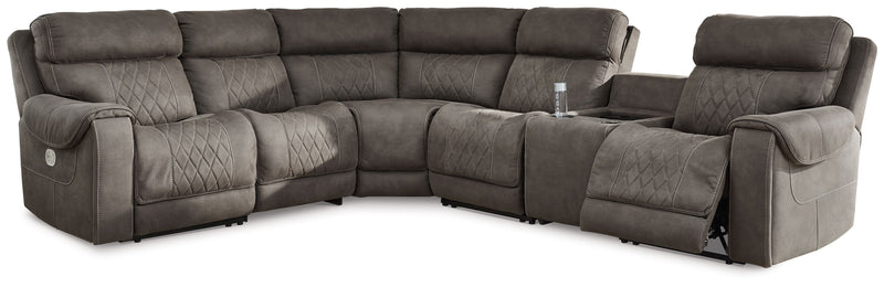 Hoopster - Gunmetal - Zero Wall Power Recliner with Console 6 Pc Sectional - JaxCo Furniture