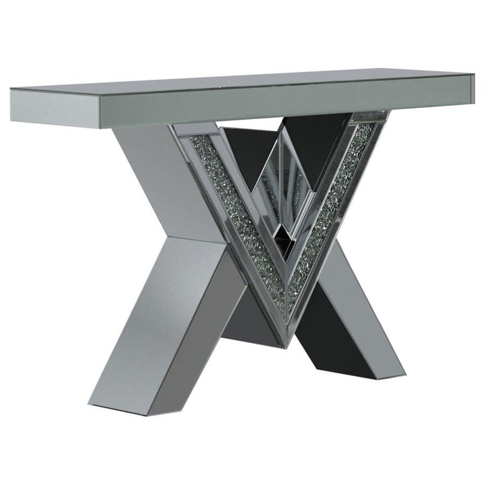 Taffeta - V-Shaped Mirrored Entryway Console Table - Silver - JaxCo Furniture